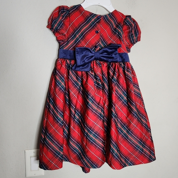 NWT Max Studio Kids Red Christmas Plaid Sateen Dress Velevt Bow Size 6 - Picture 6 of 12